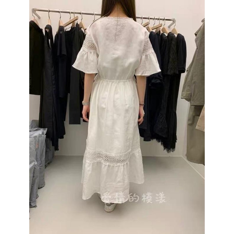 Hey, look here ✔️現貨 韓妞款 渡假風超美鏤空透膚燒花蕾絲棉麻長洋/連身裙/連身洋（有口袋）-細節圖9