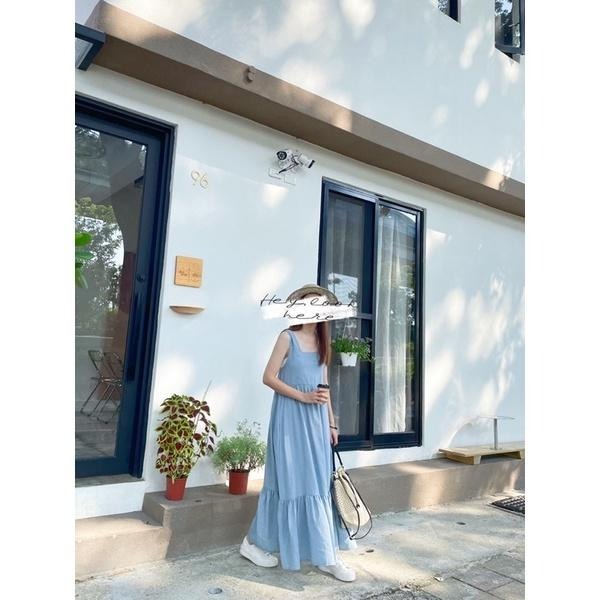 Hey, look here ✔️現貨 女神款 方領棉麻蛋糕背心洋裝/魚尾長洋裝/連身洋/OPS（有口袋）-細節圖2