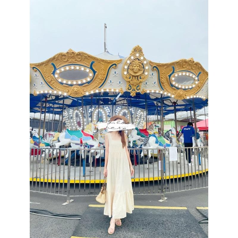 Hey, look here ✔️現貨 女神款 方領棉麻蛋糕背心洋裝/魚尾長洋裝/連身洋/OPS（有口袋）-細節圖3