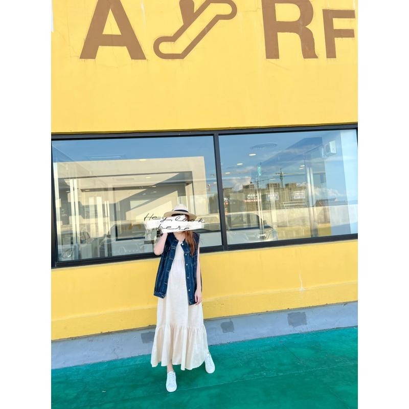 Hey, look here ✔️現貨 女神款 方領棉麻蛋糕背心洋裝/魚尾長洋裝/連身洋/OPS（有口袋）-細節圖5