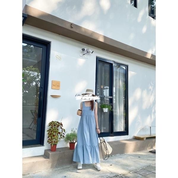 Hey, look here ✔️現貨 女神款 方領棉麻蛋糕背心洋裝/魚尾長洋裝/連身洋/OPS（有口袋）-細節圖6