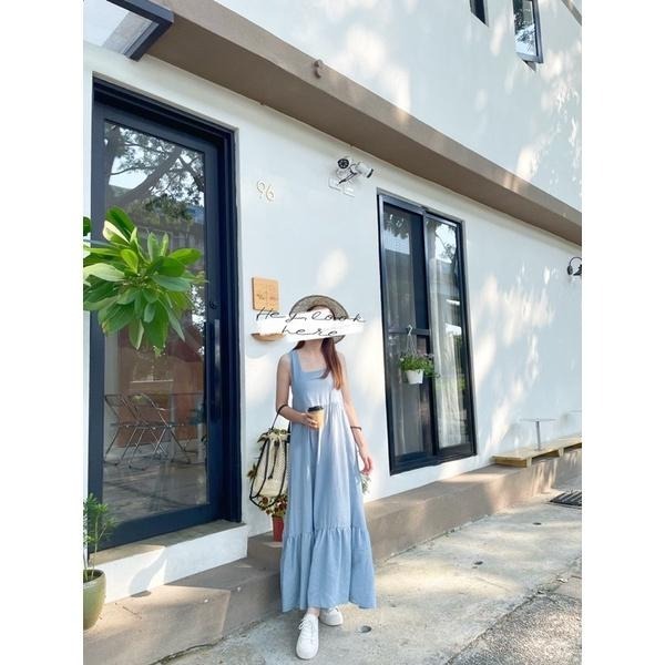 Hey, look here ✔️現貨 女神款 方領棉麻蛋糕背心洋裝/魚尾長洋裝/連身洋/OPS（有口袋）-細節圖7