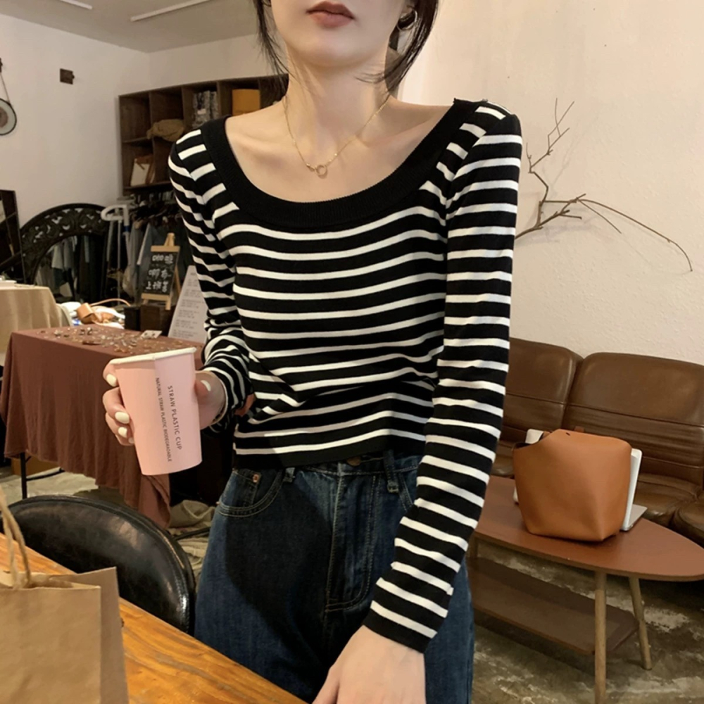 Hey, look here 基礎百搭款 兩面穿大U領針織上衣-細節圖2