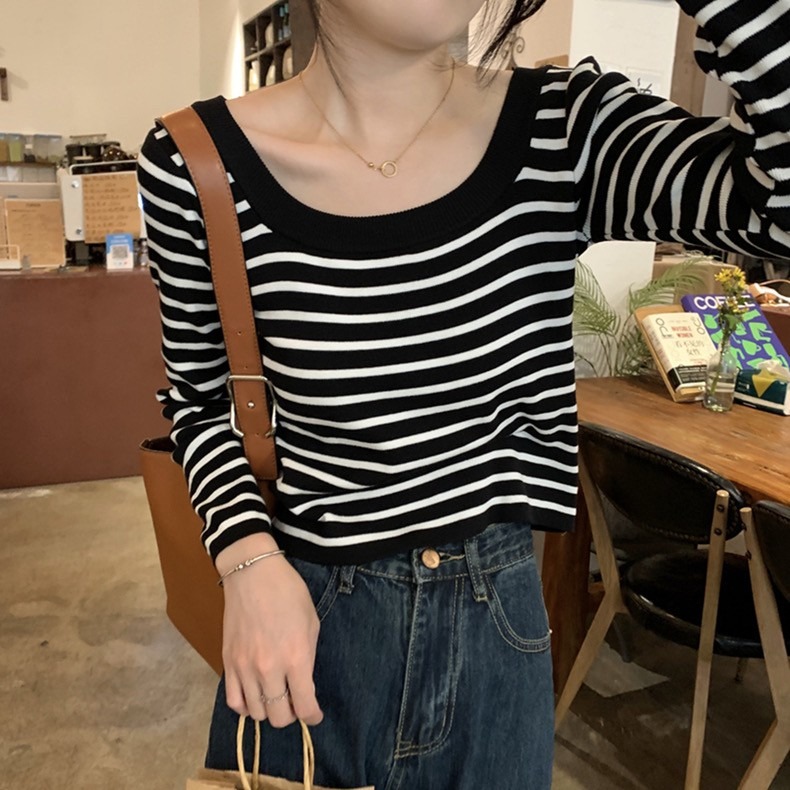 Hey, look here 基礎百搭款 兩面穿大U領針織上衣-細節圖3