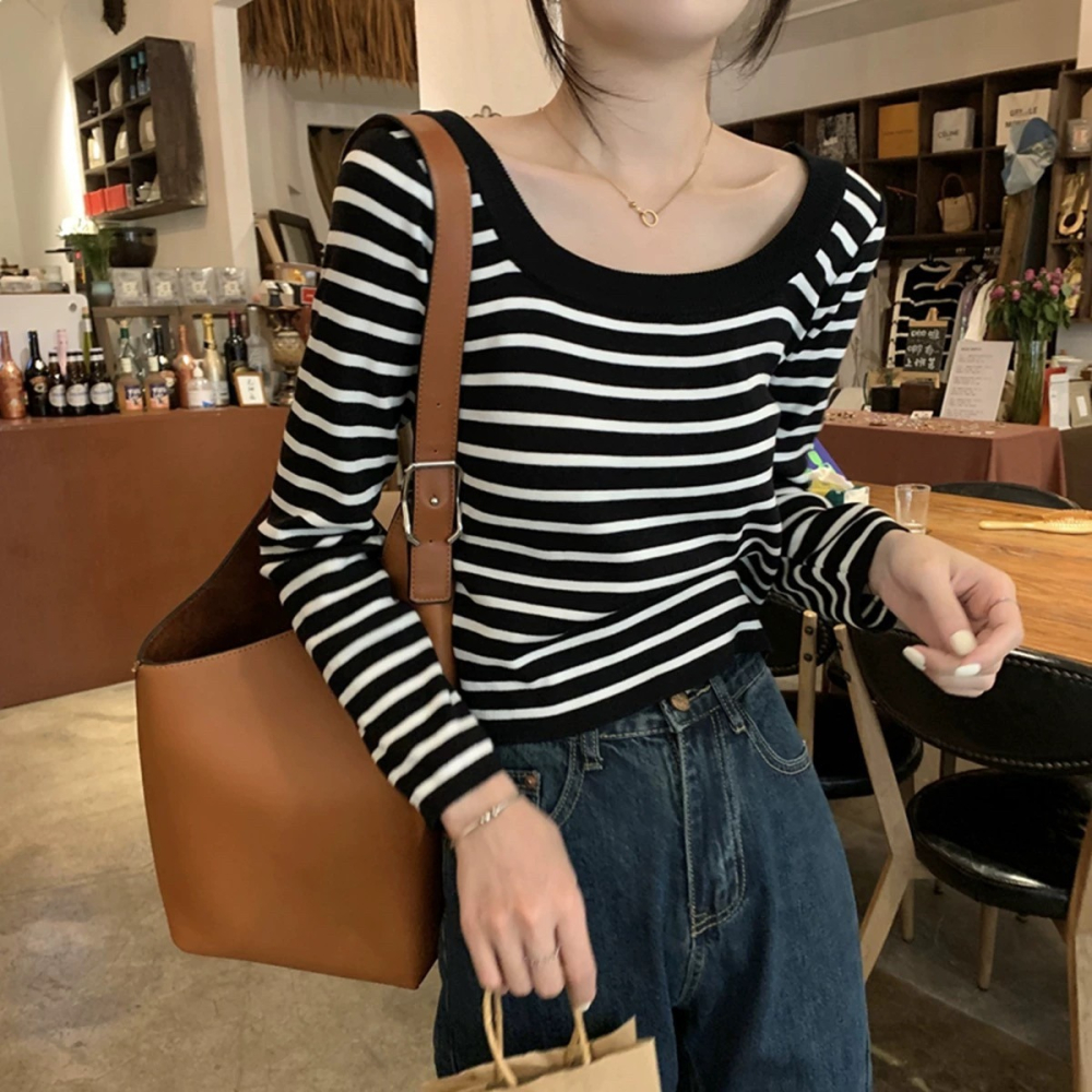 Hey, look here 基礎百搭款 兩面穿大U領針織上衣-細節圖4