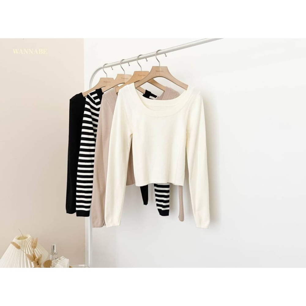 Hey, look here 基礎百搭款 兩面穿大U領針織上衣-細節圖5