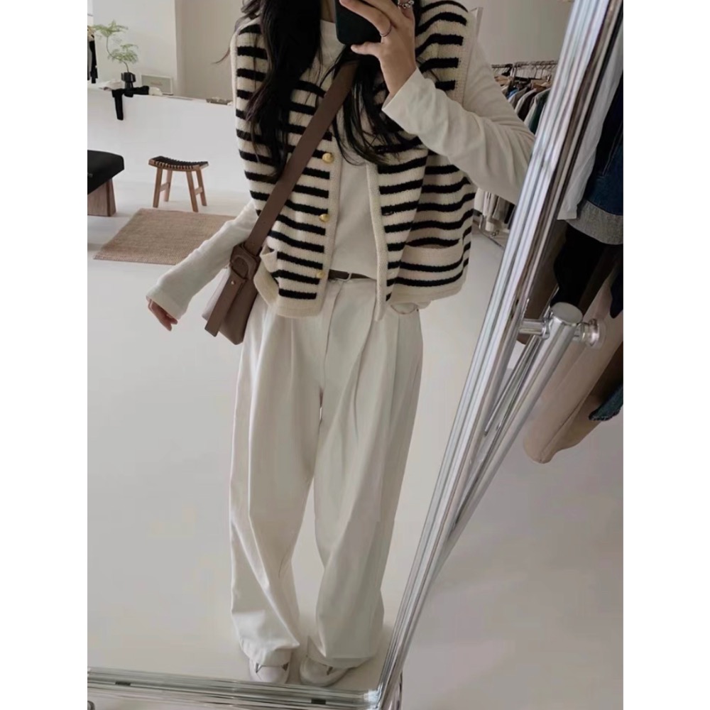 韓系小姊姊條紋針織毛衣背心-細節圖2