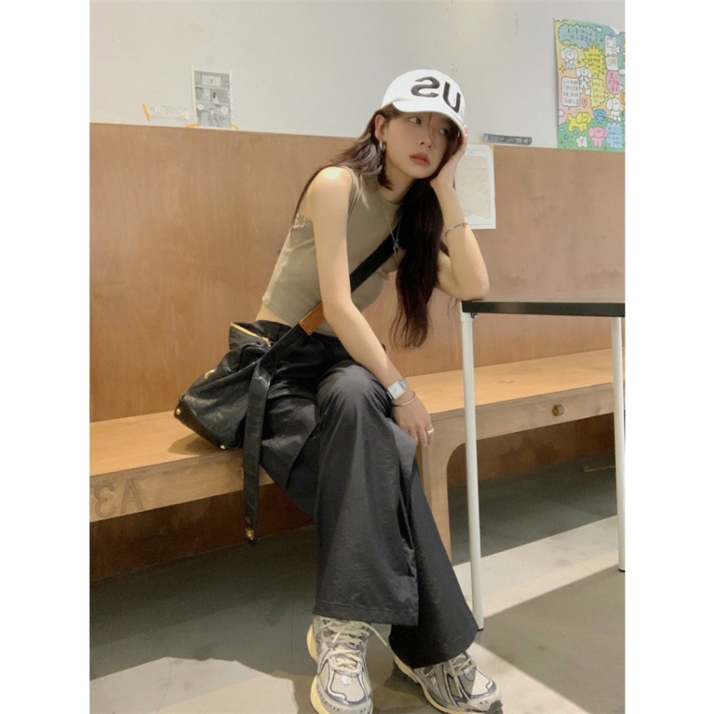 甜酷女孩風短版背心上衣+工裝褲套裝-細節圖3