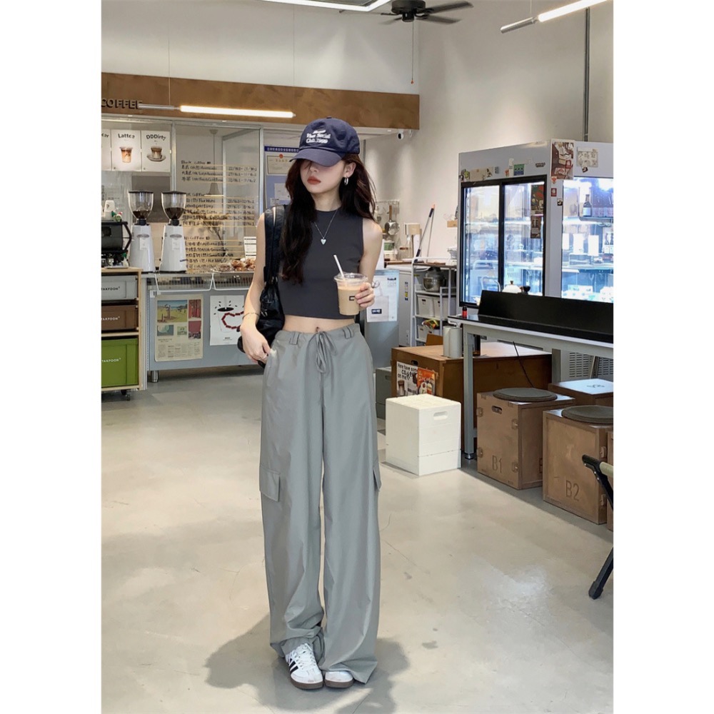 甜酷女孩風短版背心上衣+工裝褲套裝-細節圖5