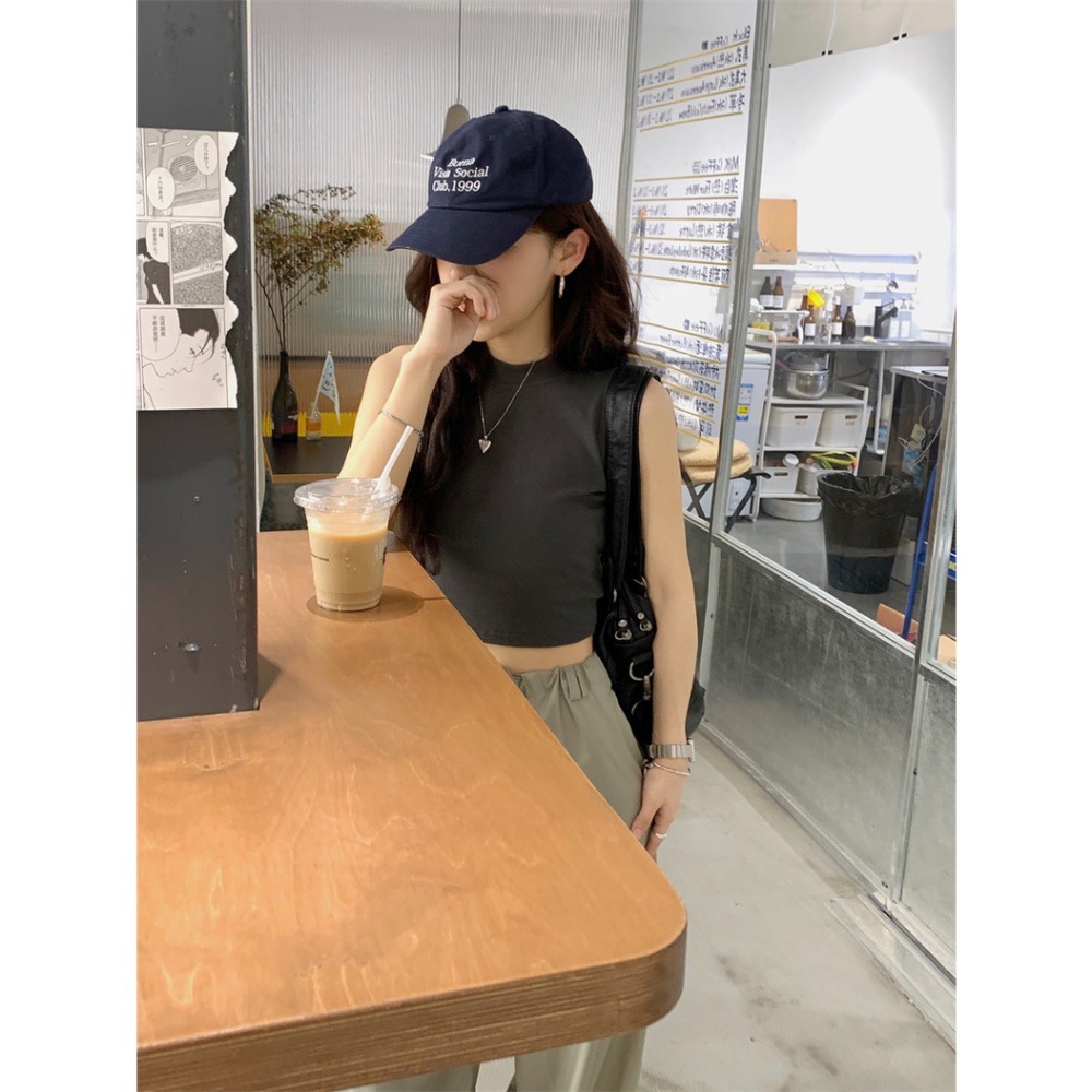 甜酷女孩風短版背心上衣+工裝褲套裝-細節圖6