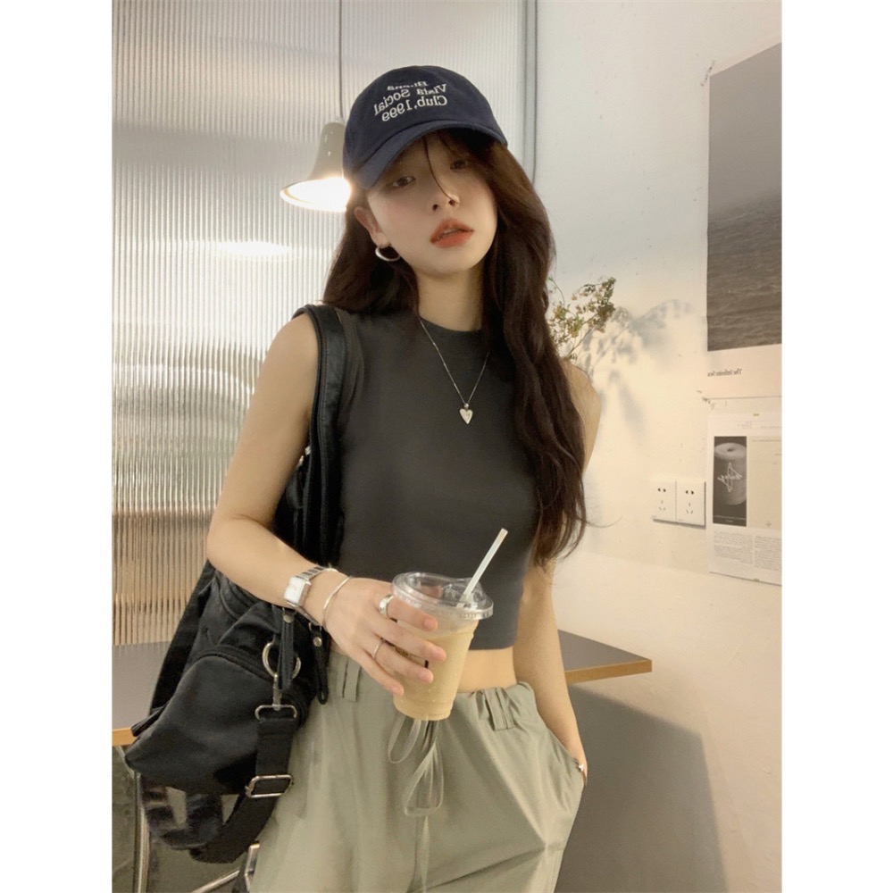 甜酷女孩風短版背心上衣+工裝褲套裝-細節圖8