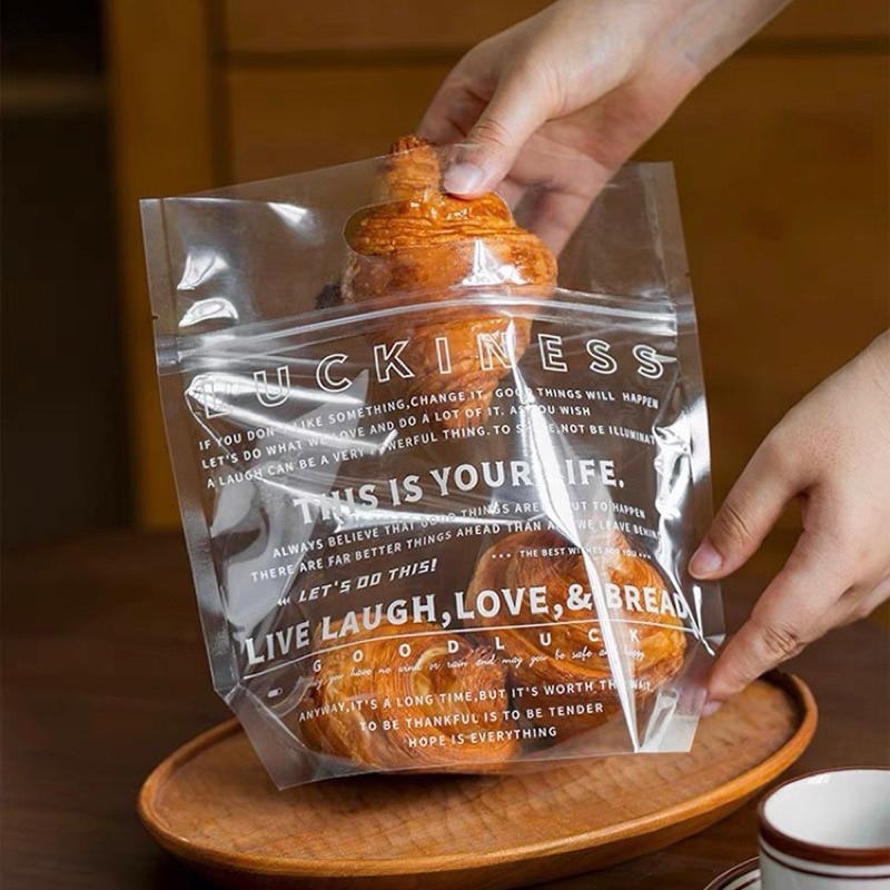 【麥歡樂】5入 英文透明手提夾鏈袋 麵包袋 貝果包裝袋 點心袋 糖果袋 糯米船袋 立體袋  手提袋【烘焙材料】-細節圖3