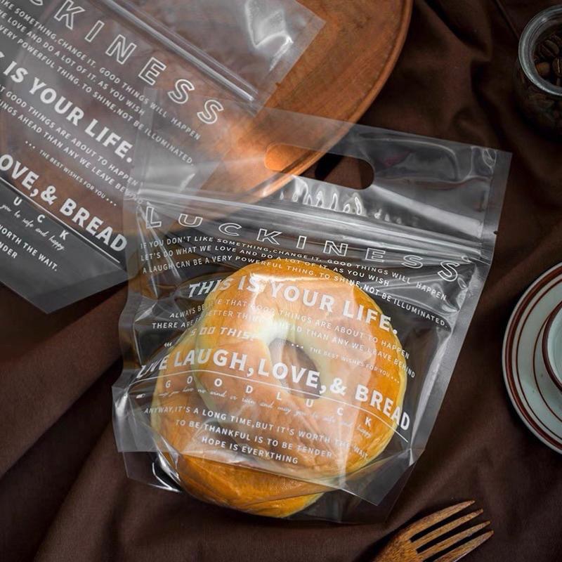 【麥歡樂】5入 英文透明手提夾鏈袋 麵包袋 貝果包裝袋 點心袋 糖果袋 糯米船袋 立體袋  手提袋【烘焙材料】-細節圖6