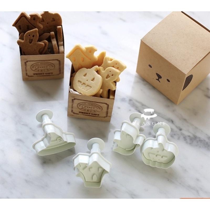 【麥歡樂】萬聖節 餅乾切模  餅乾模 壓模 按壓餅乾模具4件套 翻糖 切模 彈簧壓頭【烘焙材料】-細節圖6