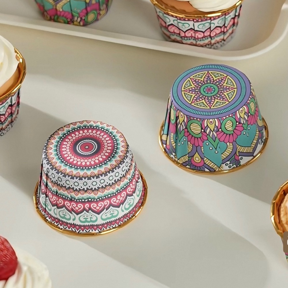 【麥歡樂】 復古花紋 捲邊紙杯 聖誕 耐高溫防油 紙托 杯子蛋糕 紙模 紙杯 馬芬杯 小蛋糕杯【烘焙材料】-細節圖4