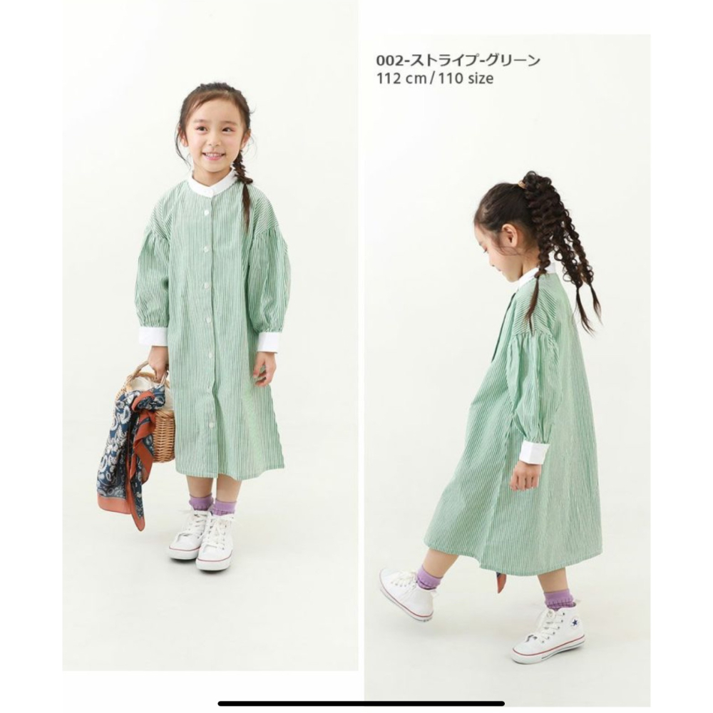 日本童裝Devi-澎澎袖條紋襯衫連身裙親子裝-細節圖2