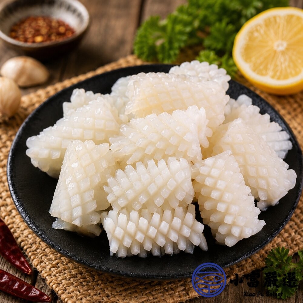 【小富嚴選】魷魚刻花 魷魚花 魷魚刻花塊  刻花魷魚 魷魚切花 (1000g/包) 海鮮 川燙 冷盤-細節圖4