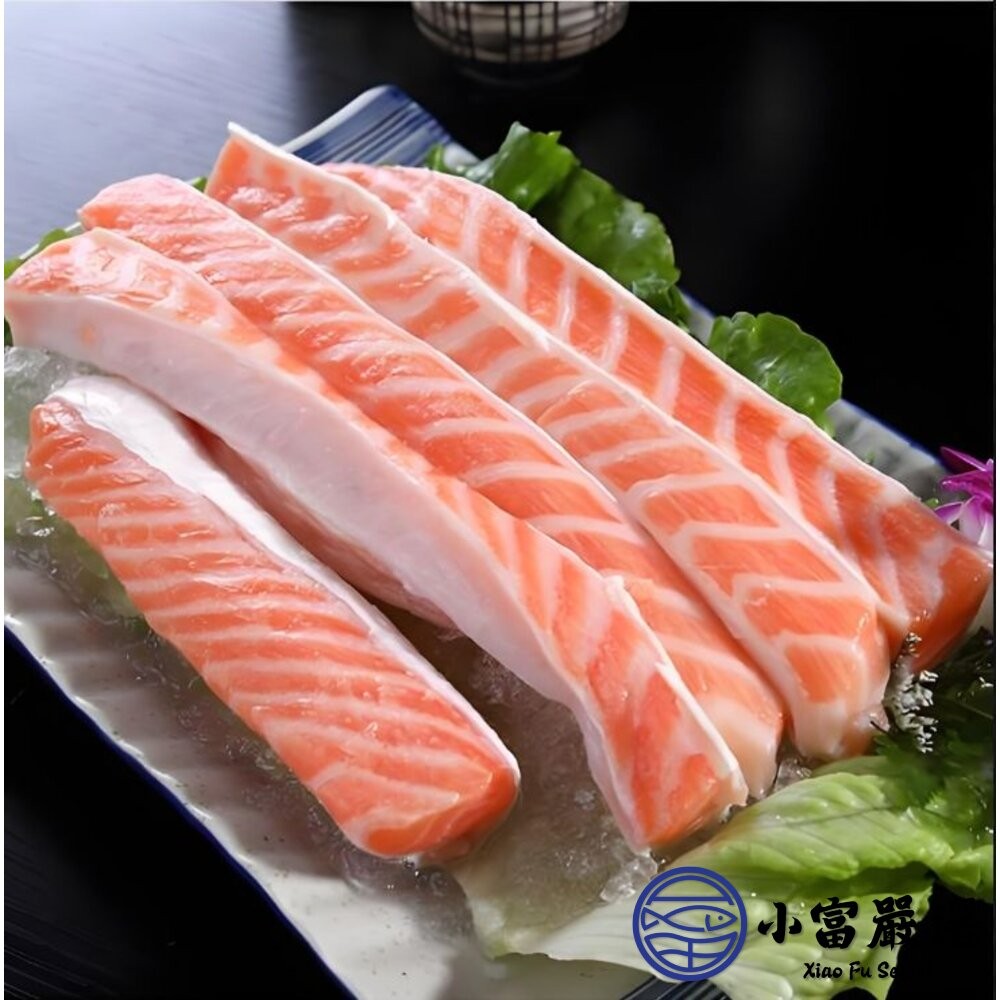 【小富嚴選】鮭魚肚條 鮭魚 鮭魚肉 鮮嫩鮭魚肚條 (300g/盤) 鮭魚味噌湯 壽司 炙燒 乾煎-細節圖2