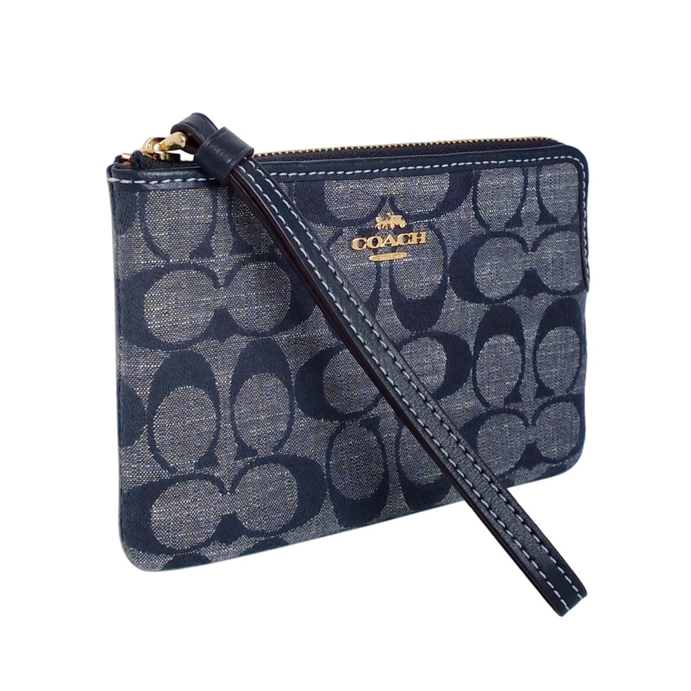 COACH   C Logo平織布拉鍊萬用手拿包(單寧藍)-細節圖2