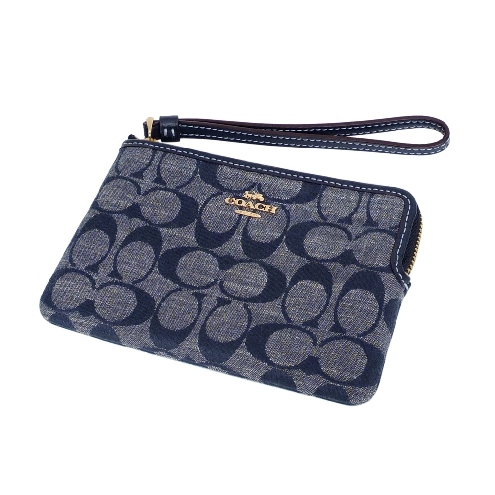 COACH   C Logo平織布拉鍊萬用手拿包(單寧藍)-細節圖4