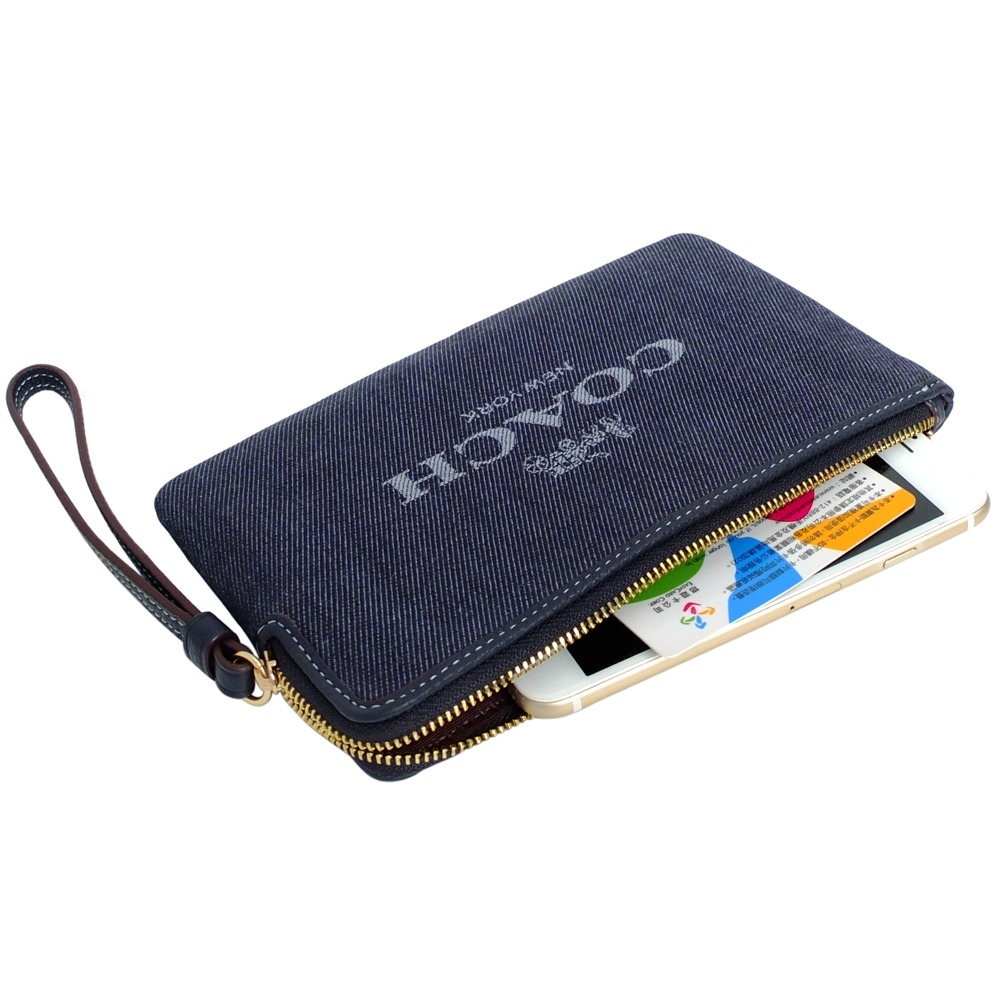 COACH   C Logo平織布拉鍊萬用手拿包(單寧藍)-細節圖6