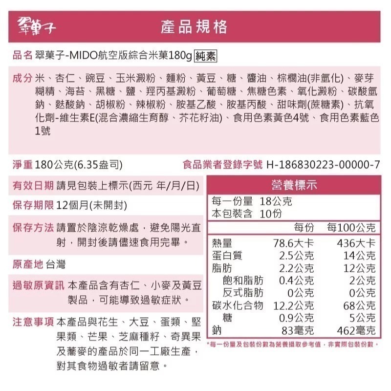 【豆之家】翠果子-航空版綜合米果 MIDO 180g/包｜翠菓子-細節圖3