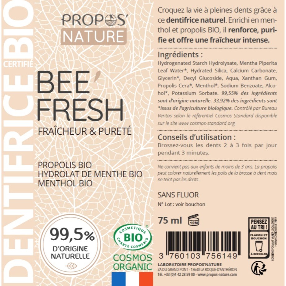 (正品)法國原裝進口Propos＇ Nature蜂膠護理牙膏歐盟Cosmebio 認證-細節圖3