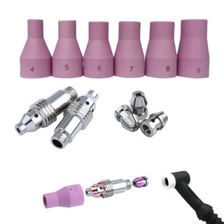 TIG氬銲配件 氬焊瓷杯 銅束(4爪) 銅束座(6孔) 氬焊槍WP17 18 26通用  韓式氬焊瓷杯 長鎢帽 鎢帽-細節圖2