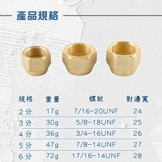 冷氣銅管螺帽 喇叭螺帽 冷氣銅管螺母 銅管 冷氣加氟 表頭接頭 空調英制銅鍛壓納子銅接頭 銅螺帽 空調銅管鋁管螺帽-細節圖2