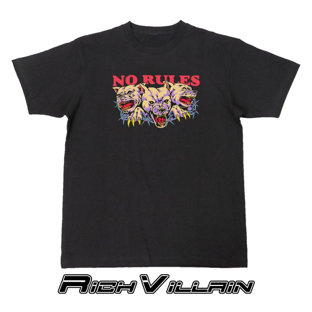 ⚜️ 台灣現貨 NO RULES 歐美惡犬插畫 短T 純棉 短袖 T恤 寬鬆上衣-細節圖5