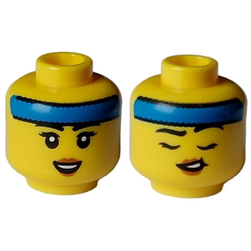 【Emily Mifigures】LEGO 樂高 人偶 頭 全新 雙面臉 運動女孩 藍色頭帶 28621pb0085