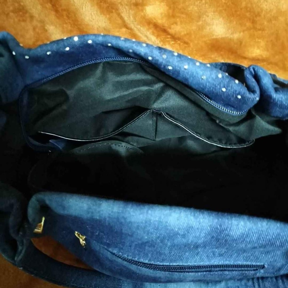 丹寧水鑽牛仔布包-細節圖2