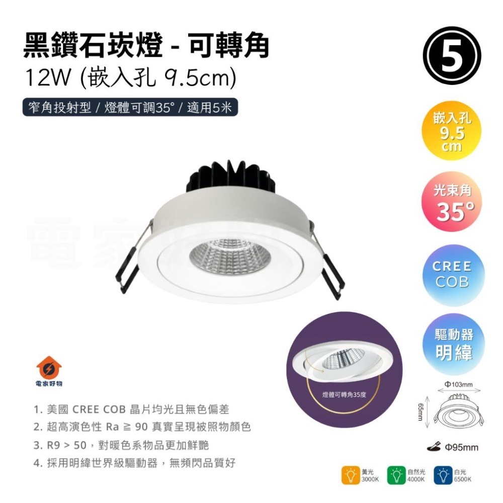 舞光 高演色 性RA90 LED 9W/12W/24W黑鑽石崁燈/美國CREE晶片百貨公司專櫃等級 高級崁燈-細節圖7