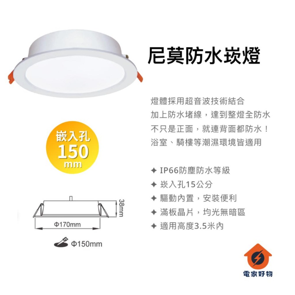 🔥現貨免運 🔥舞光 16W LED 防水崁燈  IP66 防塵防水 15cm崁燈 全電壓 附快速接頭 尼莫防水崁燈-細節圖3