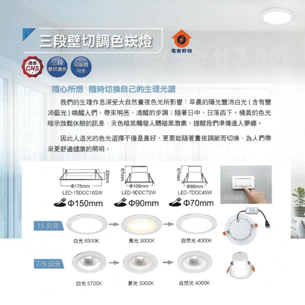 舞光 LED 三段調色崁燈 16W 7W 4W 白光 自然光 黃光 三段變色崁燈-細節圖7