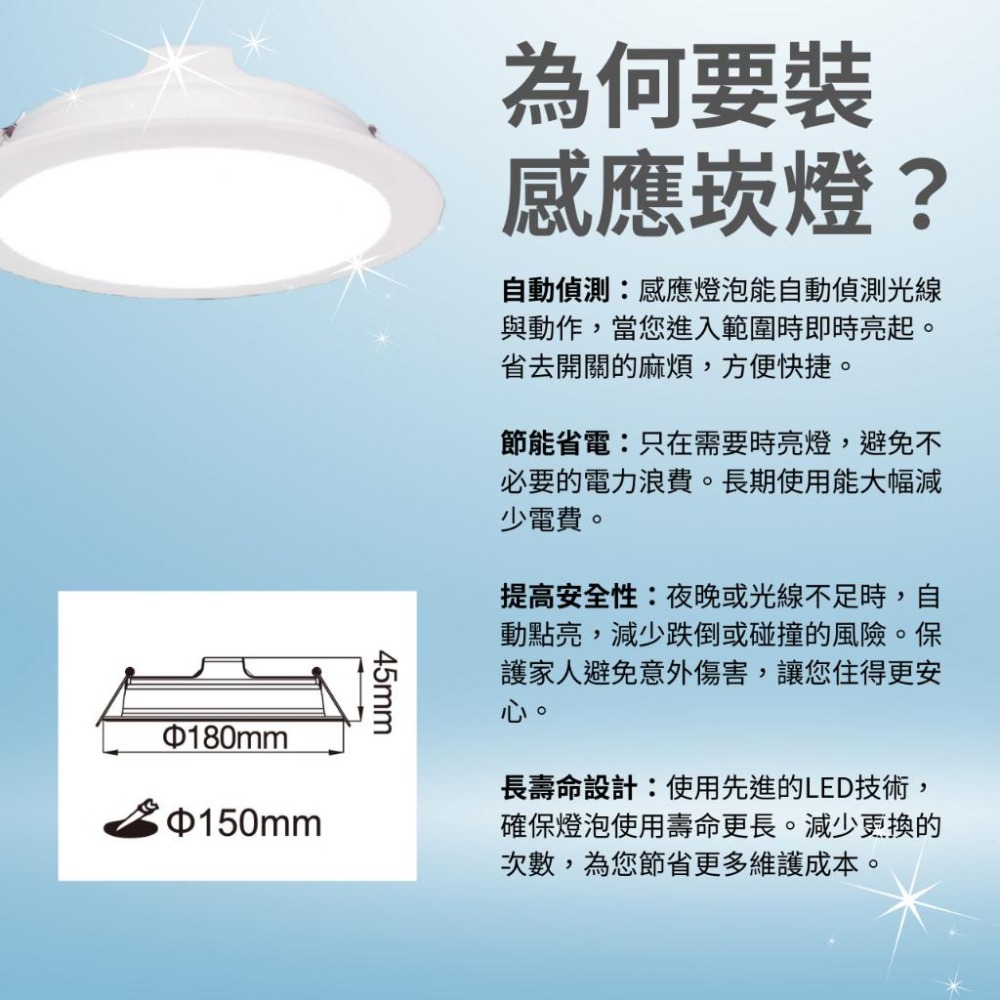 舞光 微波感應崁燈 16W LED 崁入式感應燈 坎燈 崁入孔15公分 感應崁燈 白光/自然光/黃光-細節圖4