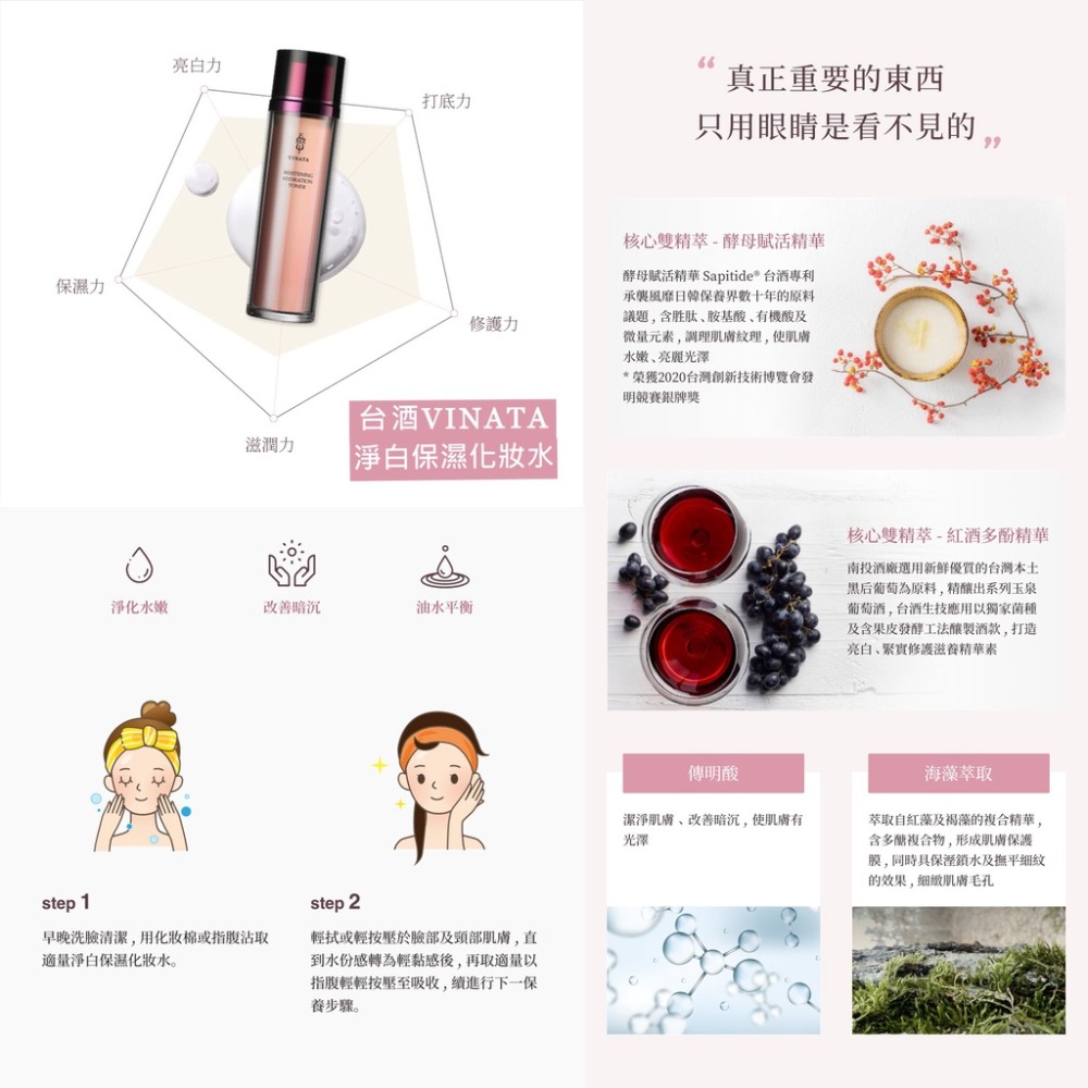 【躍牛小舖】台酒VINATA抗皺保養品 淨白保溼化妝水 抗皺活膚霜  緊緻抗皺眼霜 保濕抗皺精華液 抗皺 精華 抗老-細節圖2