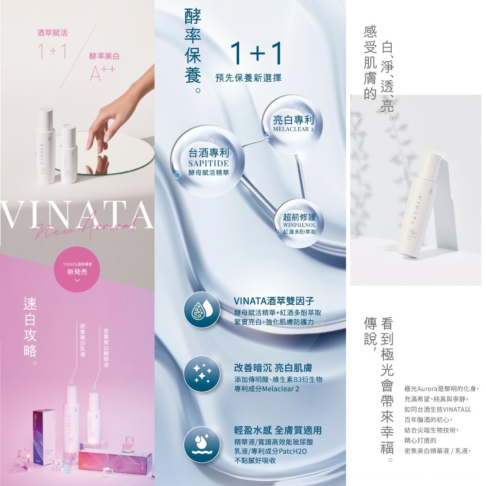 【躍牛小舖】台酒VINATA淨白保養品 密集美白精華液 密集美白乳液 洗卸潔顏露 潤白防曬隔離霜 緊緻活膚膠囊 台酒生技-細節圖2