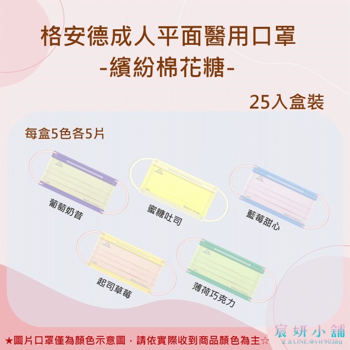 MIT格安德平面醫用口罩-繽紛棉花糖-繽紛馬卡龍-25入/每色各5片-規格圖2