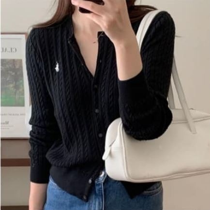 Polo Ralph Lauren 女青年小馬麻花針織開扣棉質外套 (美國RL官網購入)-細節圖5