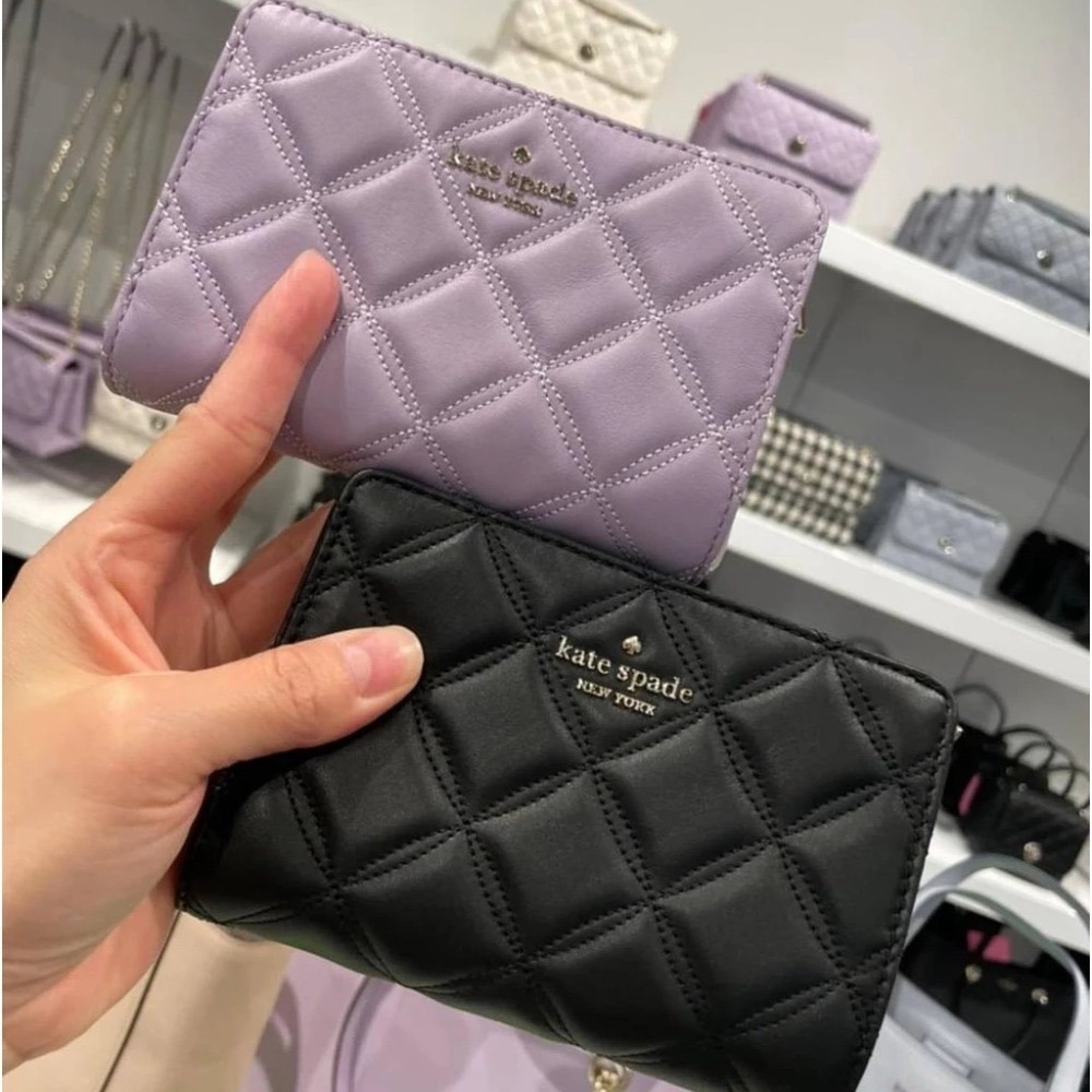 【現貨】Kate Spade 小香風菱格紋中夾 - 黑（購於KS官網及outlet)-細節圖2
