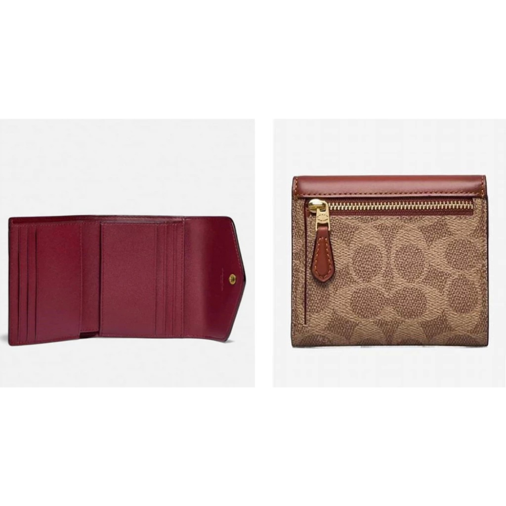 【現貨】Coach 專櫃款 三折信封短夾 十字紋防刮牛皮-細節圖2