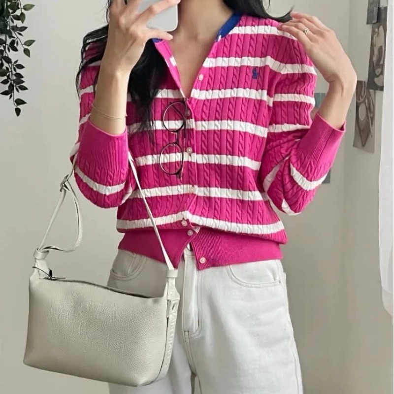 【現貨】 Ralph Lauren 新款女青年條紋麻花針織外套 XL 女大人可穿-細節圖3