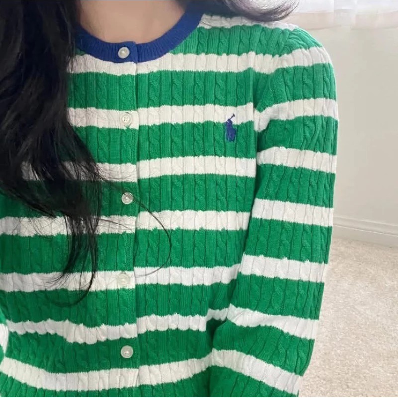 【現貨】 Ralph Lauren 新款女青年條紋麻花針織外套 XL 女大人可穿-細節圖4