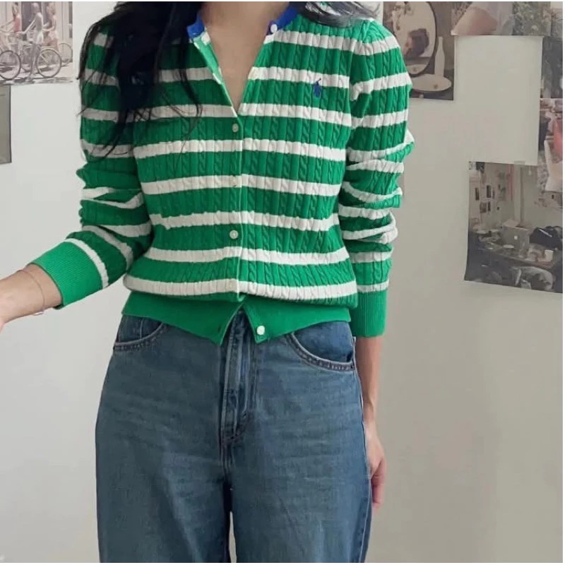 【現貨】 Ralph Lauren 新款女青年條紋麻花針織外套 XL 女大人可穿-細節圖5