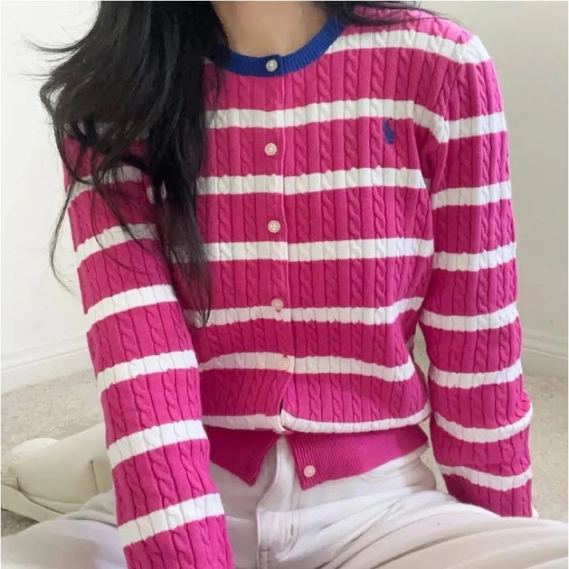 【現貨】 Ralph Lauren 新款女青年條紋麻花針織外套 XL 女大人可穿-細節圖6