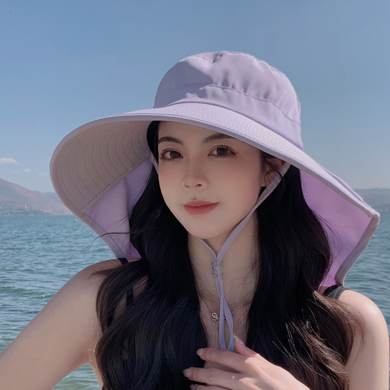 披肩遮陽帽 漁夫帽大帽檐 遮臉帽 披肩遮脖帽 連肩帽 披肩帽 帽子 遮陽 大檐帽-細節圖8