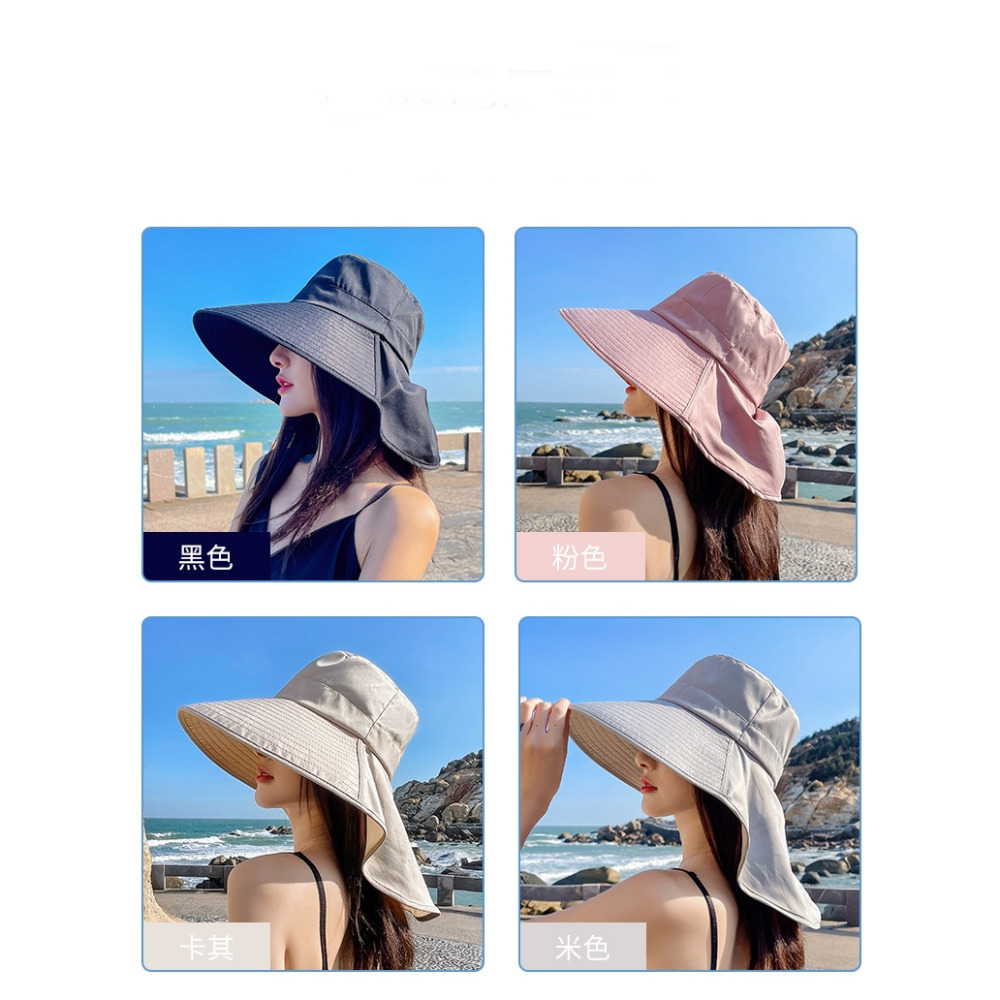 披肩遮陽帽 漁夫帽大帽檐 遮臉帽 披肩遮脖帽 連肩帽 披肩帽 帽子 遮陽 大檐帽-規格圖8