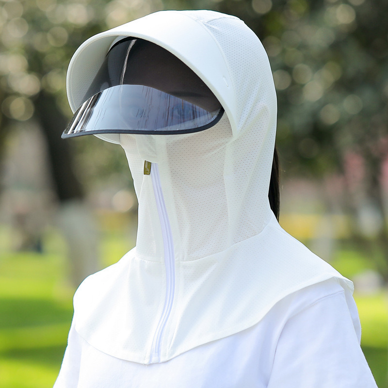 多功能防曬帽遮陽帽鏡片帽護頸遮臉帽蓋指袖套 袖套 透氣網孔 外出運動遊行防曬遮臉面罩透氣遮陽-規格圖6