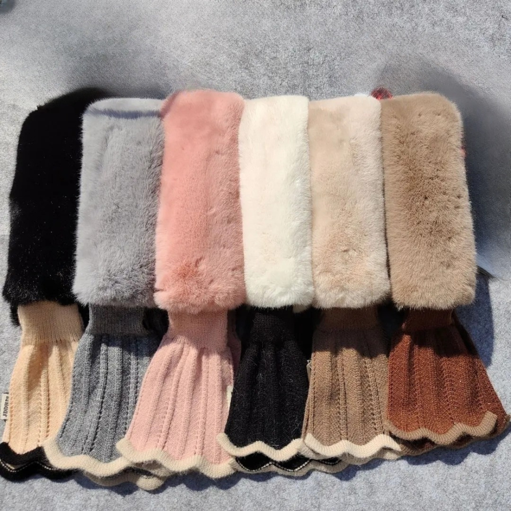 秋冬交叉圍脖 針織圍巾 圍脖 拚接圍脖 魚尾交叉毛領 仿獺兔毛 保暖針織毛絨脖套-細節圖2